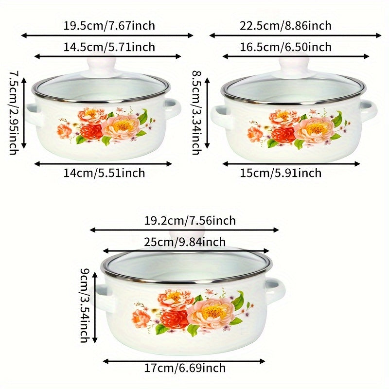 Стильный 3-компонентный мини-набор эмалированной посуды - Идеально подходит для кухни и столовой, включает кастрюлю, сковороду и горшок
