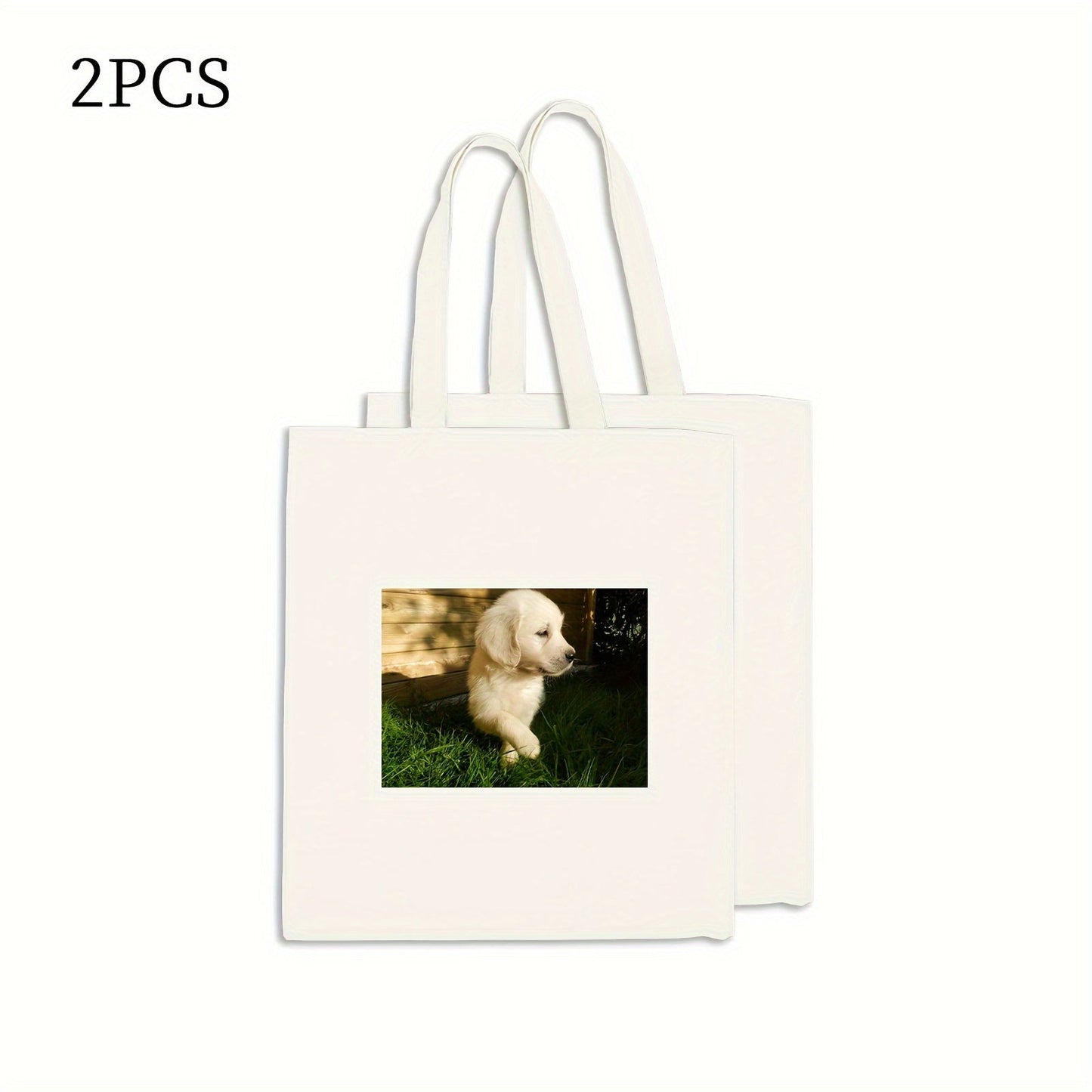 Customize your own puppy style hot print canvas bag with this pack of 2 bags. Simply send us the picture you want to use, and we will design and print it onto the canvas bag in a simple and fashionable style. Choose from 3 different colors for your bag