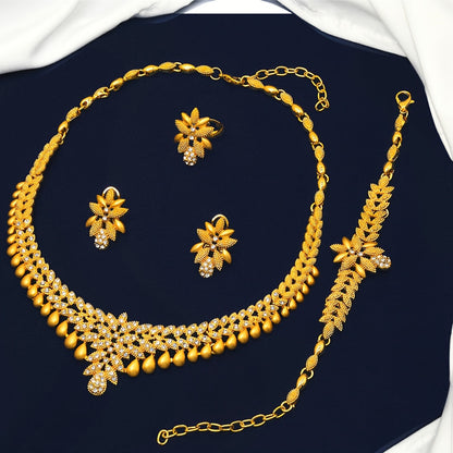 Zinc Alloy Jewelry Set inspired by Arabian and Urban Fashion - Includes Necklace, Bracelet, Earrings, and Ring; Features Crystal Embellished Droplet Design perfect for Bridal, Party, Engagement, Wedding occasions; Ideal Valentine's Day Gift for all