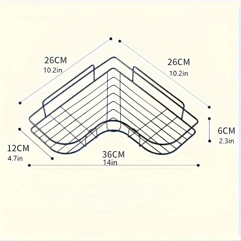 Compact corner shelf for easy installation without drilling, ideal for organizing bathroom and kitchen essentials.