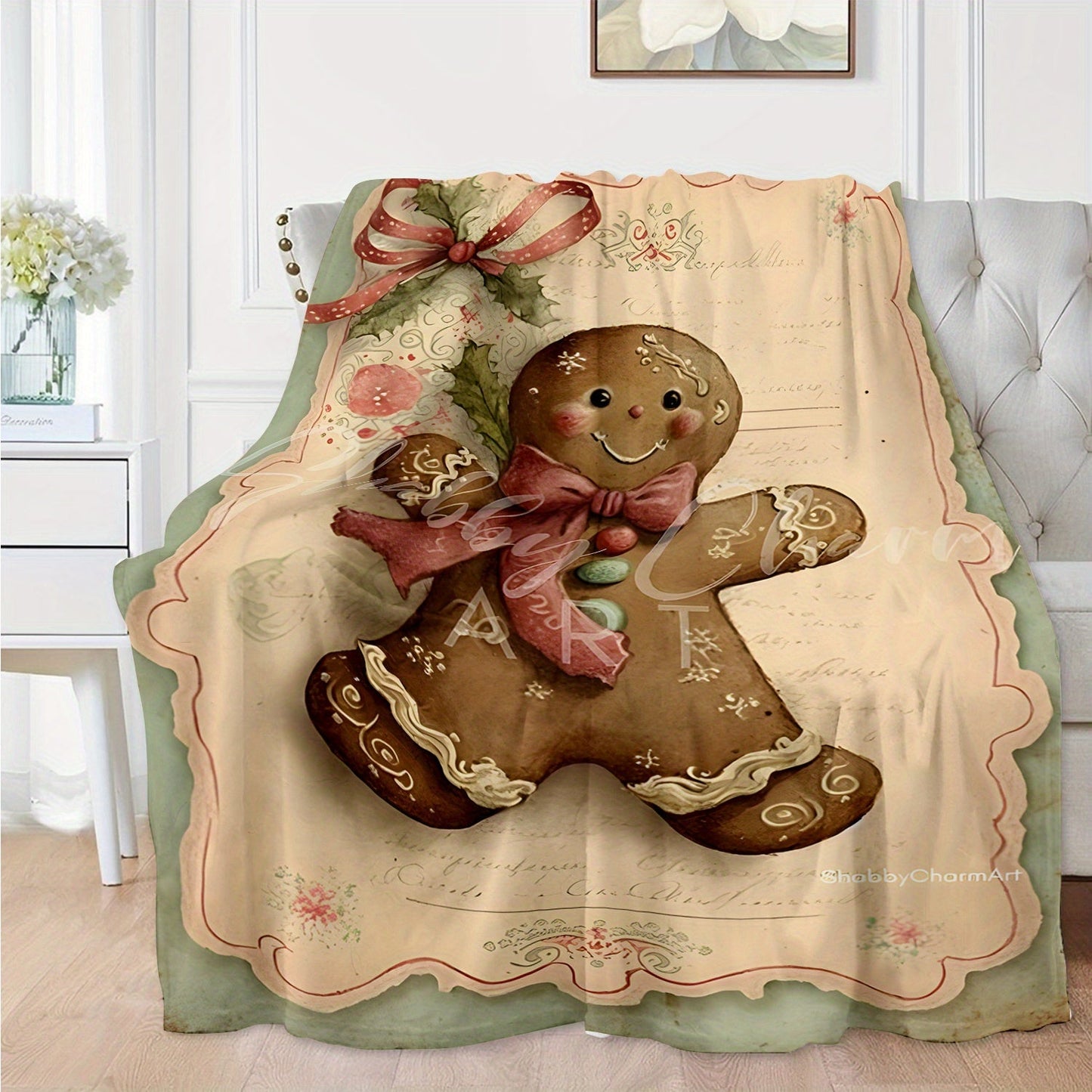 Get ready for the holidays with our Festive Gingerbread Man Blanket! Made with soft and cozy knit fabric, this nap blanket measures 69.85x99.82 cm and features a contemporary style in mixed colors. The polyester cover is adorned with a digital print of a