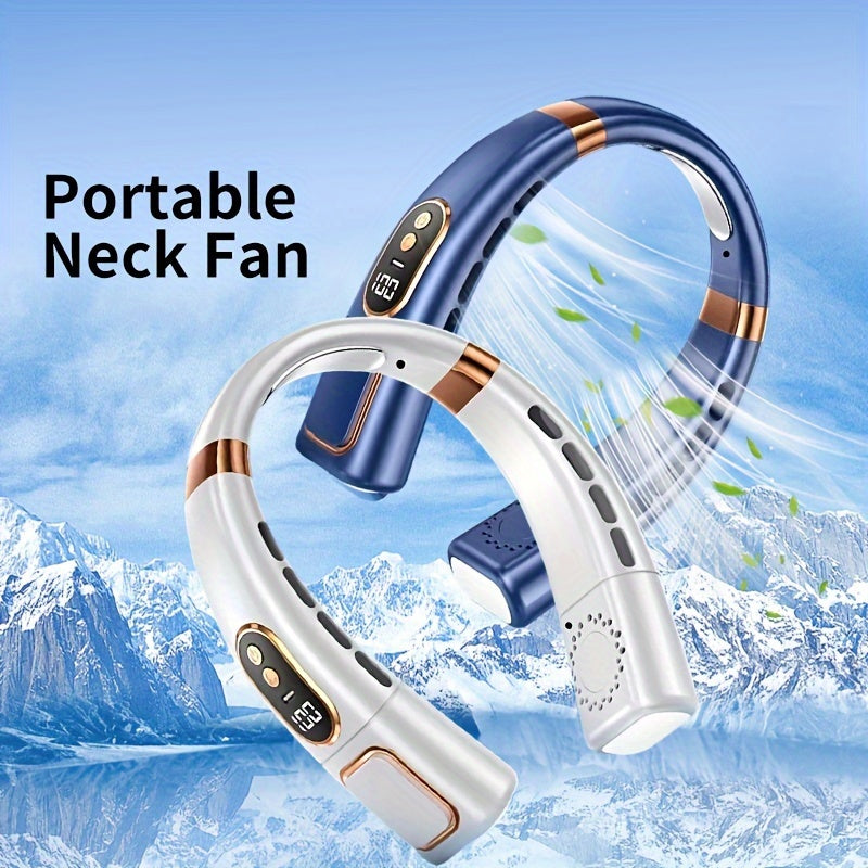 Portable Neck Fan with Digital Display, Adjustable Speeds, USB Rechargeable 1200mAh Battery - Perfect for Home, Travel, Outdoor Activities, School, Work, and Beach Trips