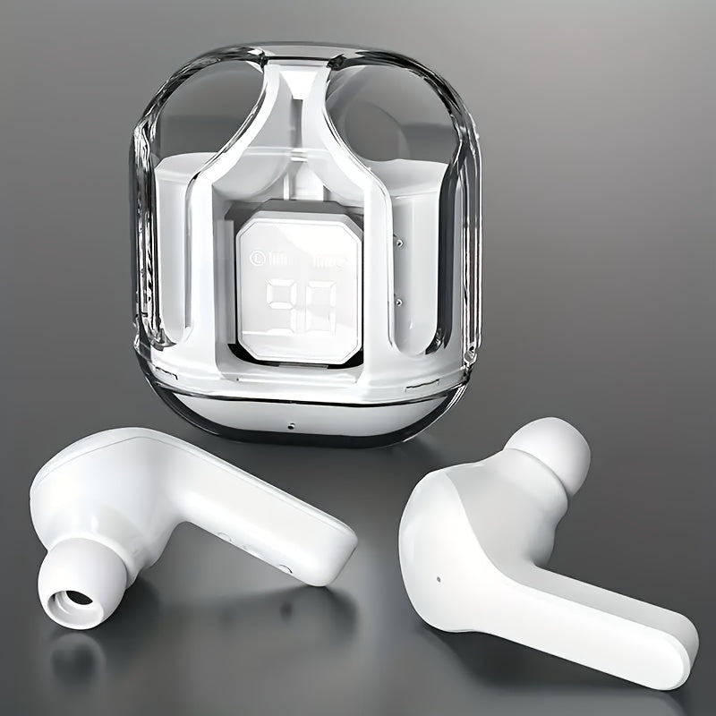 Crystal Clear TWS Headphones with True Wireless Stereo technology featuring touch control, low latency, high performance, and ergonomic design for Android and iOS devices.