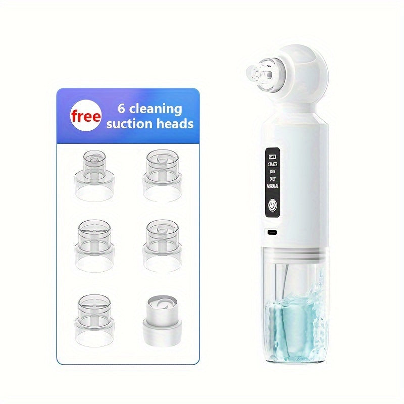 6-head electric blackhead vacuum with water cycle skin cleaning, USB charging mini beauty device.