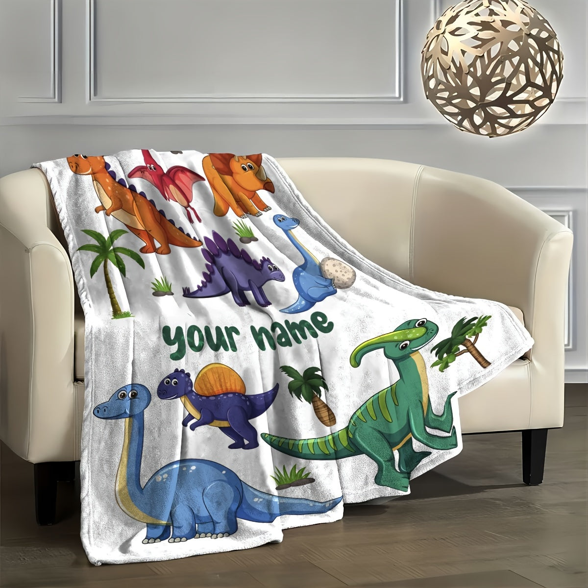 Soft and cozy dinosaur cartoon flannel throw blanket - great for all seasons, makes the perfect gift for bedroom decor.