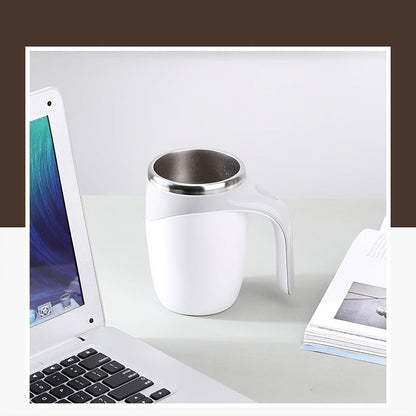 The self-stirring coffee mug with a lid features a 380ml reusable round cup made of ABS and stainless steel. It is USB charging with a magnetic rotating feature and built-in lithium battery. Additionally, it is machine washable.