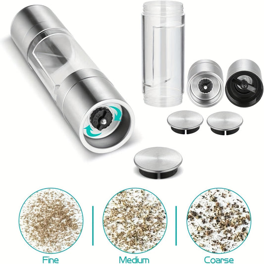 PARJNA presents the 2-in-1 Stainless Steel Salt & Pepper Grinder Set - featuring a dual compartment design, adjustable coarseness, and easy clean functionality. This set is ideal for any occasion including Christmas, Easter, Thanksgiving, Mother's Day