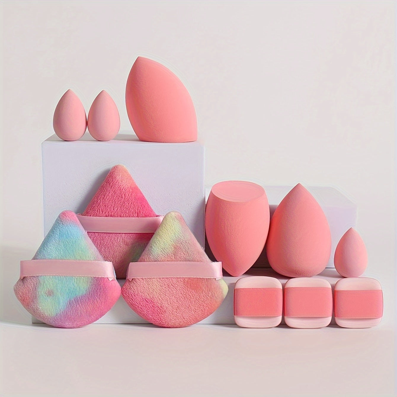 12-piece makeup sponge set for flawless blending of liquids, creams, and powders. Latex-free sponges can be used dry or wet for foundation, contouring, highlighting, suitable for all skin