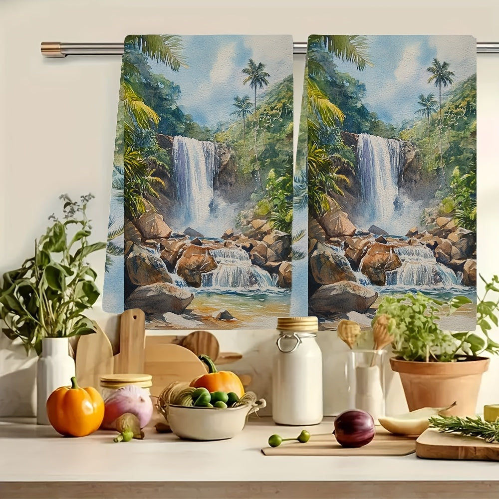 Set of 2 Kitchen Towels - Luxuriously Soft, Inspired by the Enchanting Beauty of a Tropical Waterfall, Highly Absorbent Dish and Hand Towels for Festive Home Decor, Easy to Clean in the Washing Machine, Measures 16x24 Inches - Item Number 2KYSYS1218415