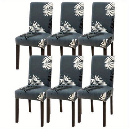 Printed stretch chair slipcovers in 4 or 6 pieces, ideal for dining chairs in various settings.