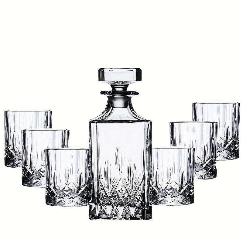 7-piece Glass Whiskey Decanter Set with 6 Shot Glasses - Perfect for Bar or Home, Ideal Gift for Men, Women, Dad, Husband