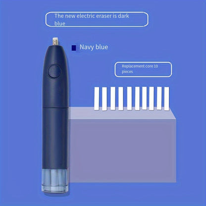 1 electric eraser with 10 spare cartridges for students and art students, battery-free, leaves no traces