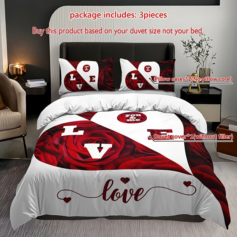 3-Piece Bedding Set featuring a Floral Pattern with Alphabet Design, Includes 1 Duvet Cover and 2 Pillowcases, Made with Breathable and Soft Material