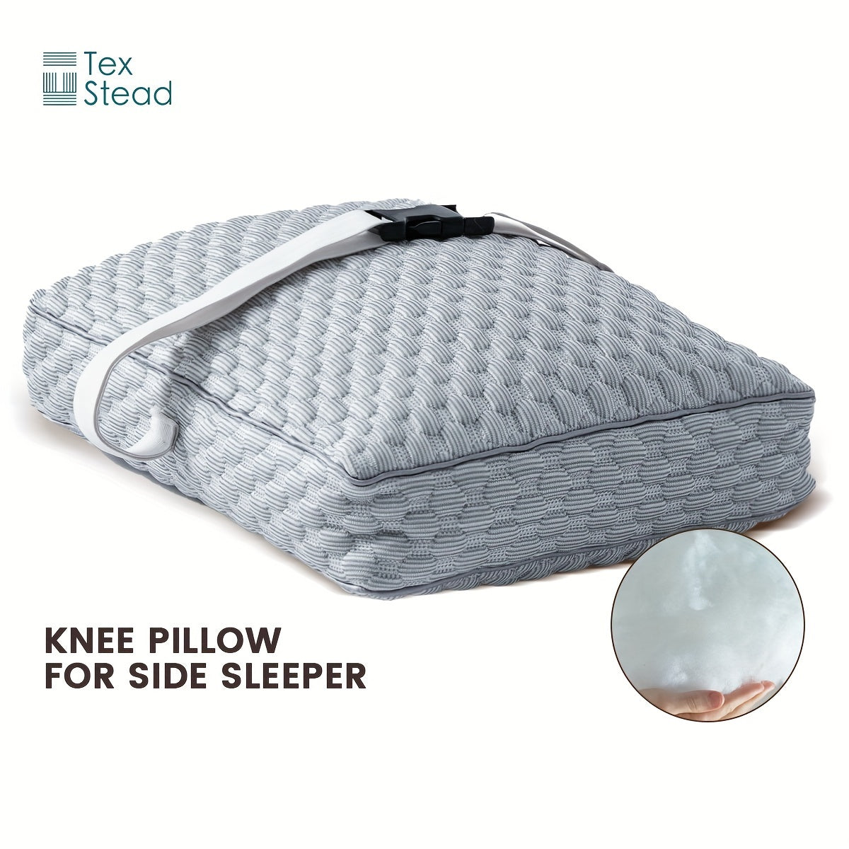 Portable, Machine Washable Leg Support Pillow Designed for Side Sleepers - Grey Color, Polyester Fiber Fill