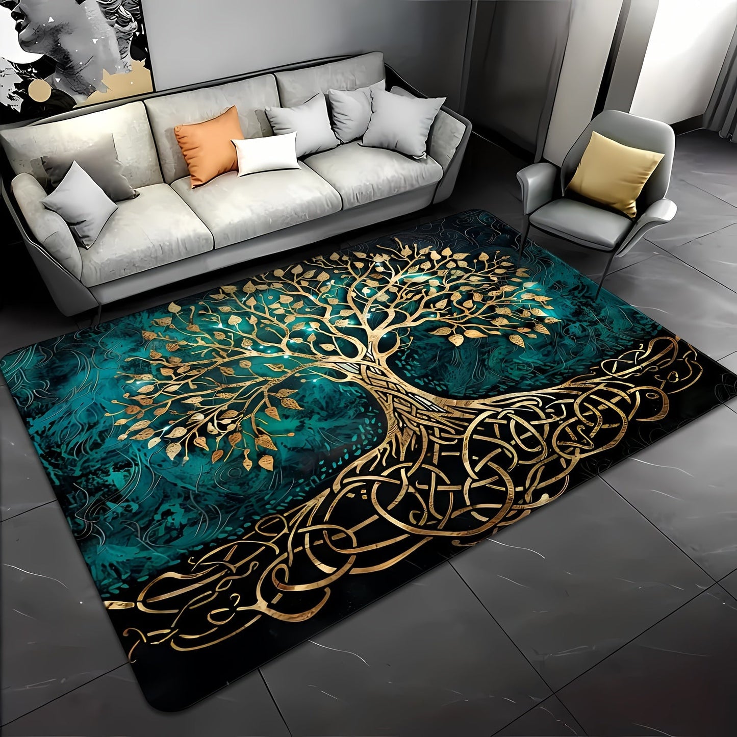 Premium Golden Leaf Tree Rug with Anti-Slip Feature, Easy to Clean, Stain and Dust Resistant, Provides Anti-Fatigue Support. Perfect for any room in the house including living room, bedroom, entryway, kitchen, bathroom. Can be used indoors or outdoors