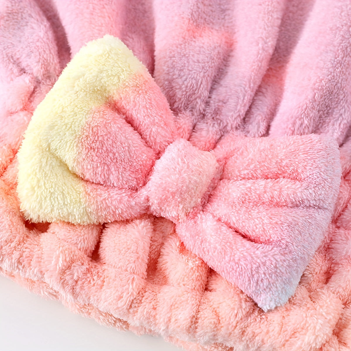 Soft coral fleece hair towel with cute bow, quick-dry, princess hat design in pastel colors, 300 GSM, hand wash only.