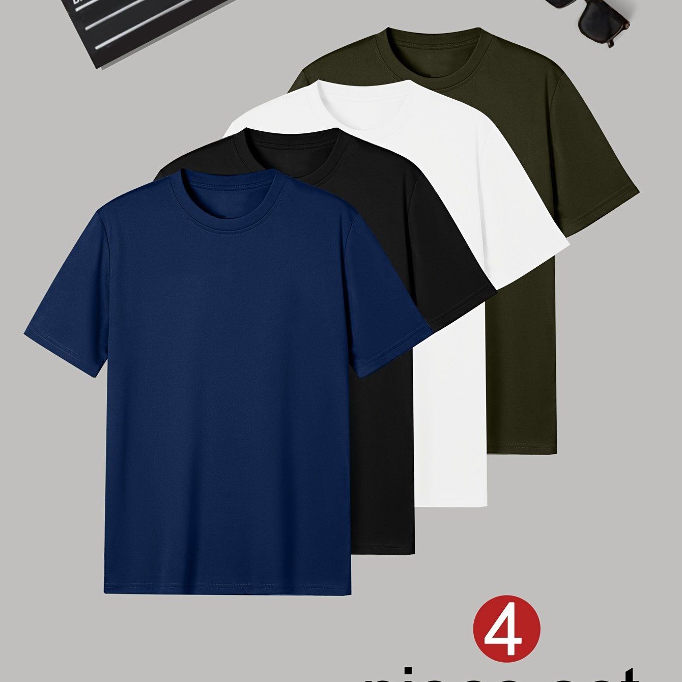 Set of 4 Men's Plain Short Sleeve T-Shirts