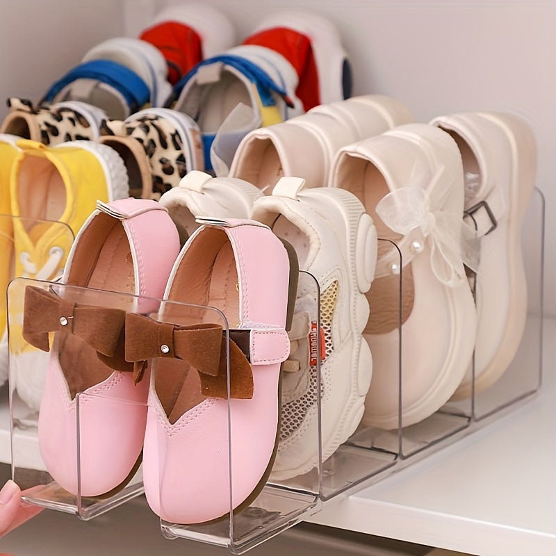 Acrylic Shoe Organizer with 4 Section Shoe Rack for Baby and Children's Shoes. No Wood or Power Required, Floor-Mounted for Versatile Home Entryway Storage.