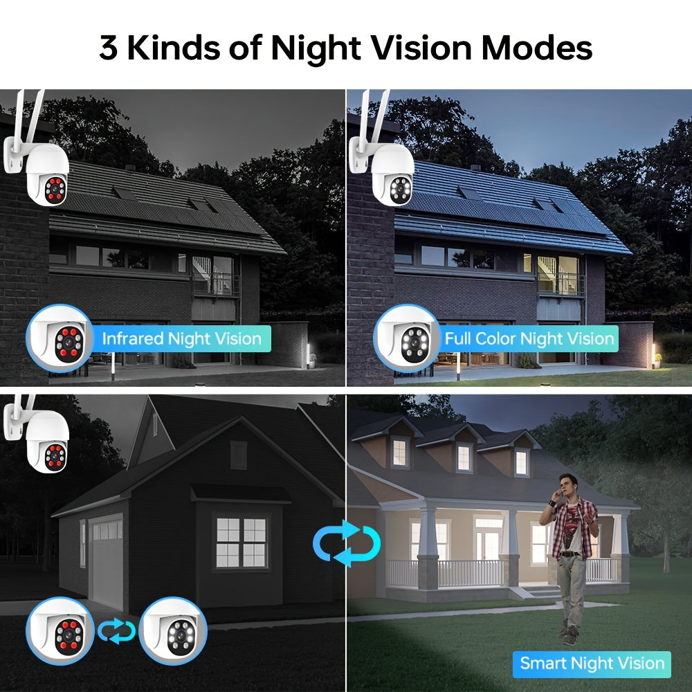 Wireless Outdoor Security Camera with 360° Viewing, Motion Detection, Two-Way Talk, Color Night Vision, 2.4G WiFi IP Camera for Home Surveillance