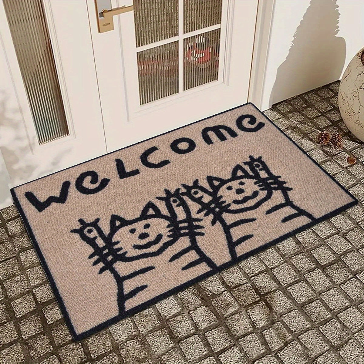 Cat Pattern Non-Slip Door Mat, Size 45.72x76.2 cm, Made of Polyester Fiber, Suitable for Indoor and Outdoor Use in Home, Kitchen, Bathroom, or on Balcony Floors as a Welcome Mat