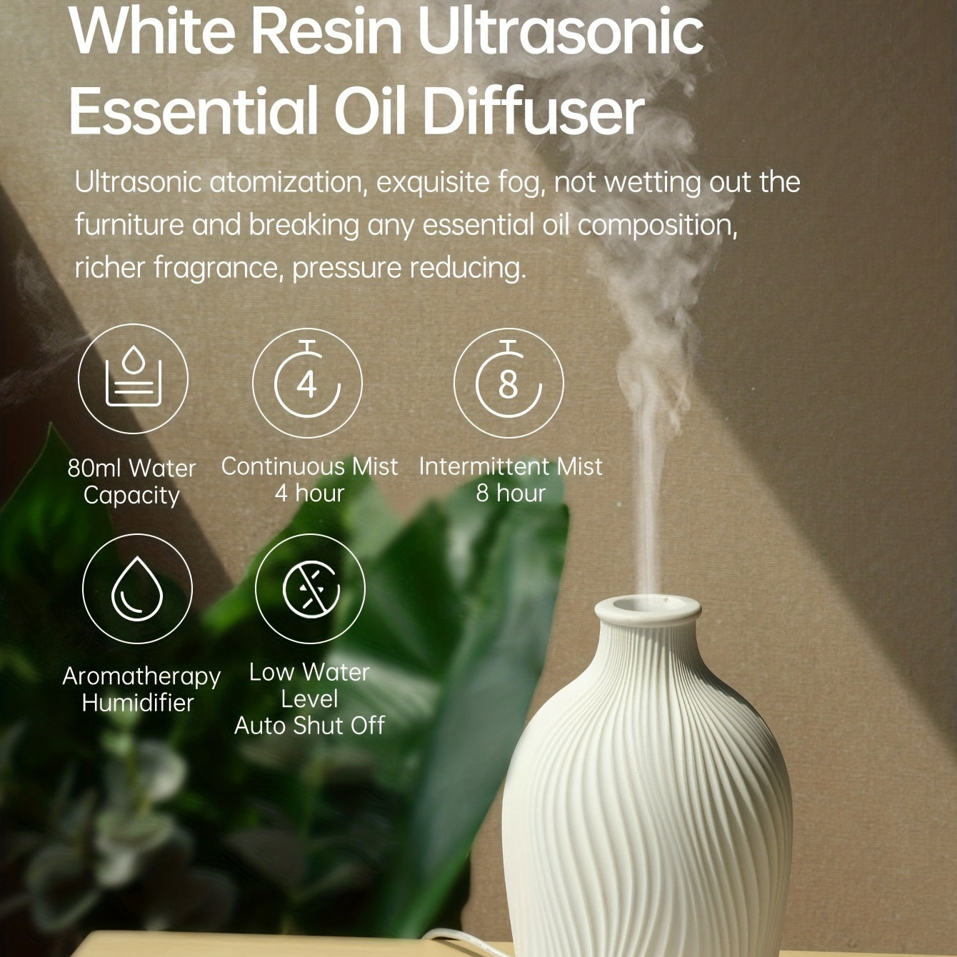 White resin USB soundwave aromatherapy humidifier