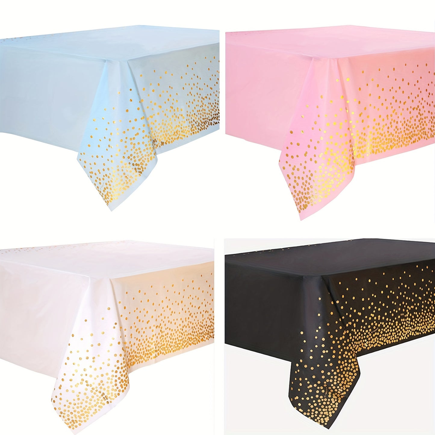 Disposable golden dot waterproof tablecloth, 137x274cm, for parties and events.