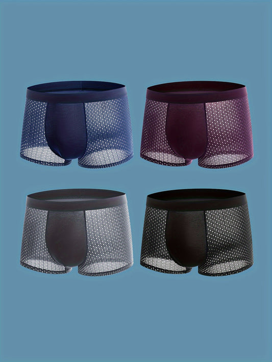 Set of 4 men's breathable mesh boxer shorts.