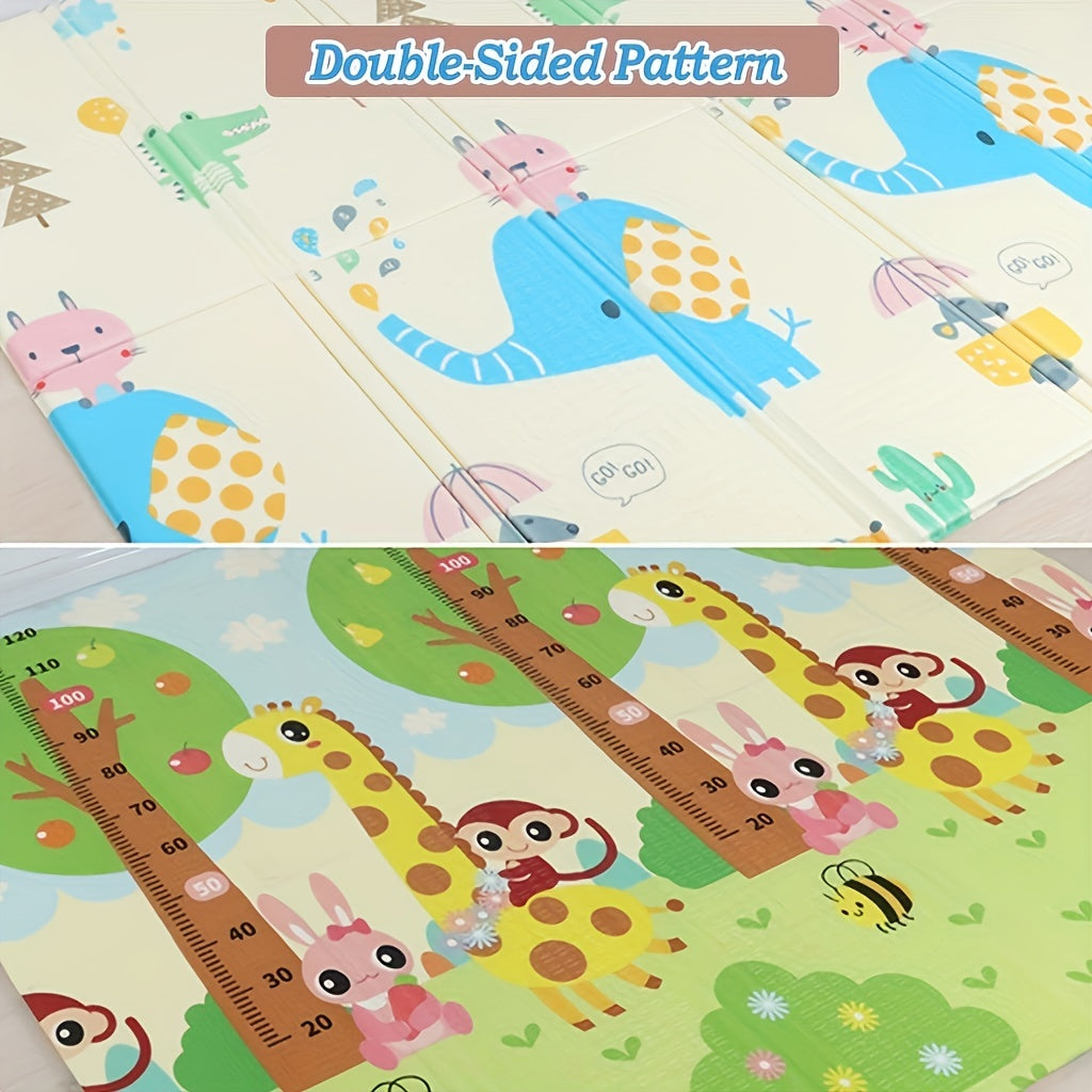 Large, waterproof, double-sided cartoon folding baby game mat perfect for crawling. This non-toxic mat is safe for children and measures 200CM*180CM. Ideal as a Christmas, Thanksgiving Day, New Year, or Valentine's Day gift.