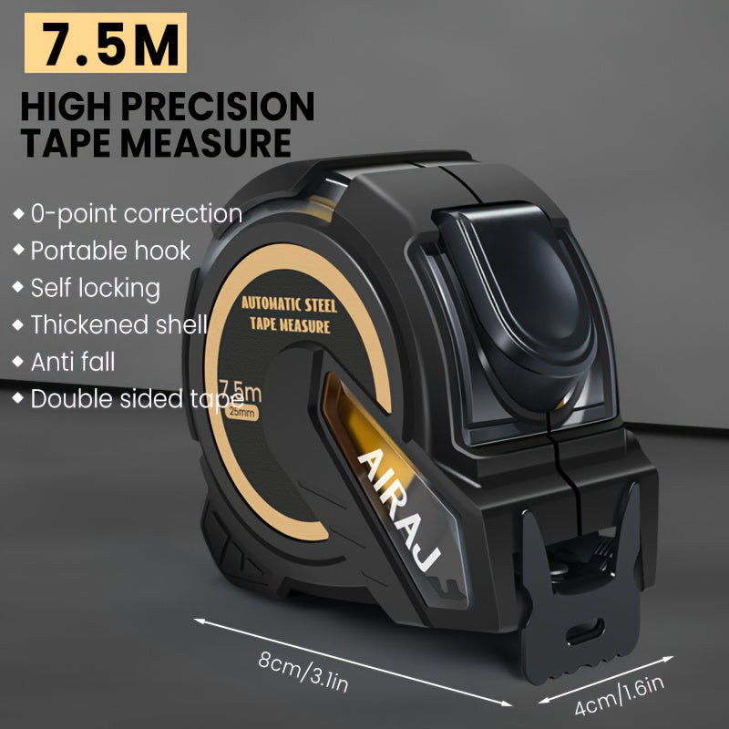 AIRAJ Steel Tape Measure - 3m/5m/7.5m/10m, Self-Locking, Easy-Read Display, Retractable with Thickened ABS Shell for DIY & Construction Accuracy