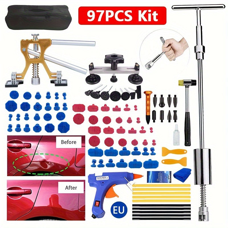 97-piece Dent Repair Tool Kit for paint-free removal of small dents and hail damage with a luxurious 2-in-1 design and EU plug.