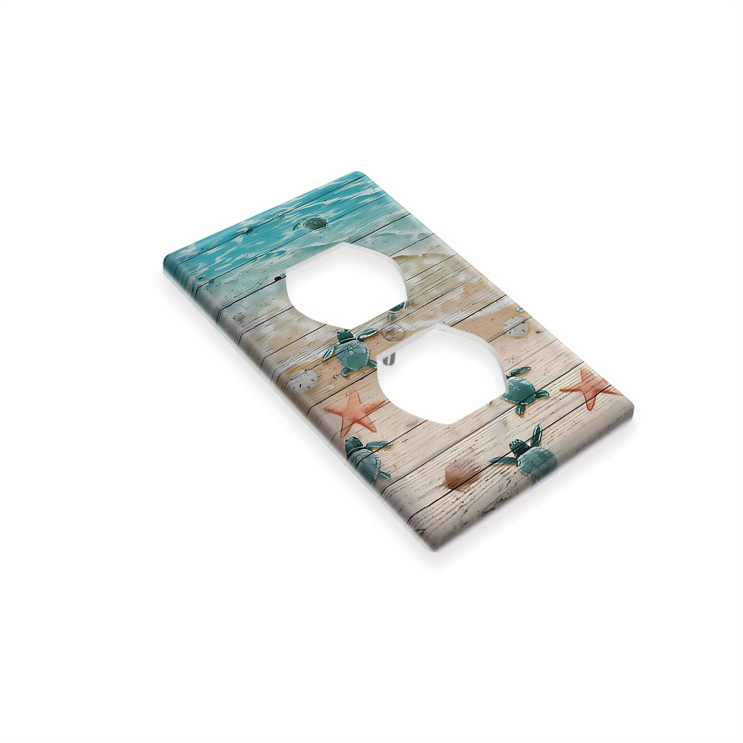 Ocean-inspired wooden panel light switch cover to easily decorate walls. Fits standard wall boxes with screw-in mount, no wires or batteries needed. 1 piece included.