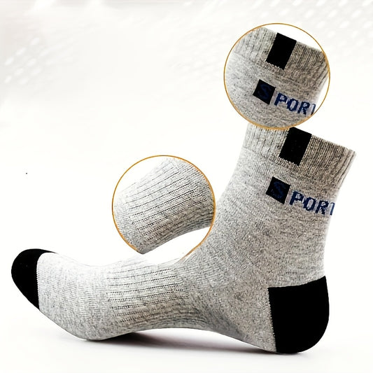 Lightweight, breathable sports crew socks for men and women with stylish letter prints and high elasticity, suitable for outdoor running and home wear in US size (6-11).