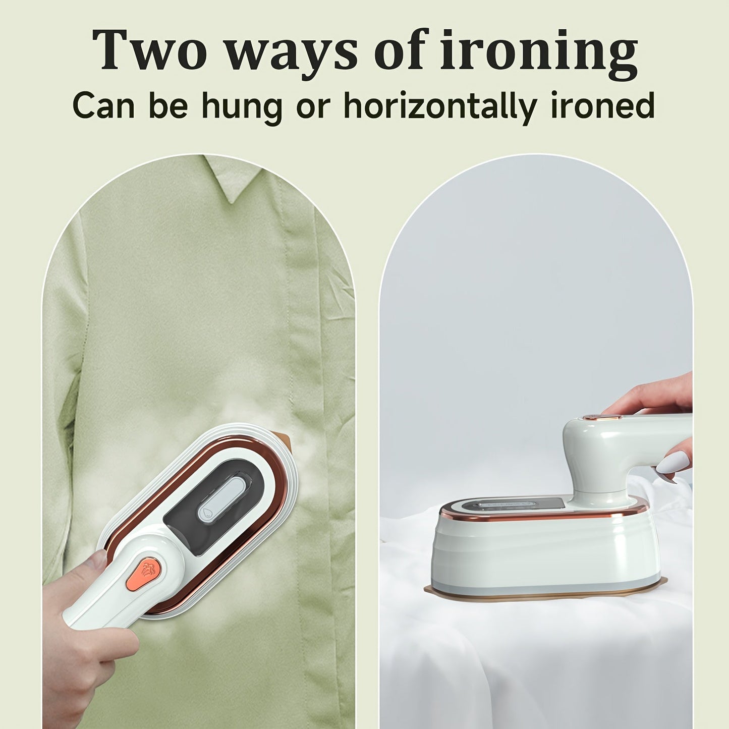 Black and white portable handheld steam ironing machine perfect for travels and dorm rooms. Quickly iron your fabric clothing and shirts on-the-go. Great as a travel gift or dorm room essential.