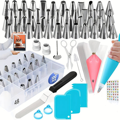 '- "Set of 100 Stainless Steel Icing Piping Nozzles, Cake Decorating Tips, and Metal Pastry Tools with Storage Case - Ideal for Baking and Cake Design