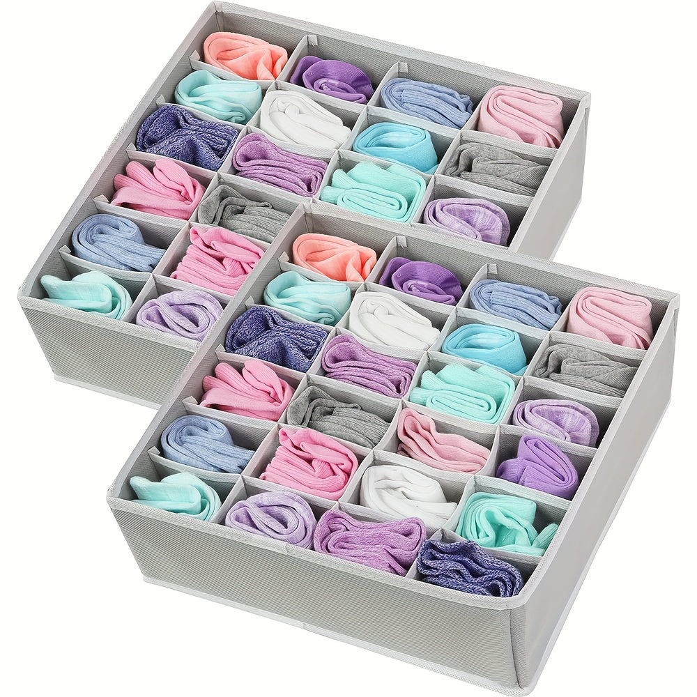 Grey 24 Cell Collapsible Closet Cabinet Organizer for Storing Socks, Bras, Handkerchiefs, Ties, Belts - 1/2 Pack Sock Drawer Organizer Divider and Underwear Storage Box