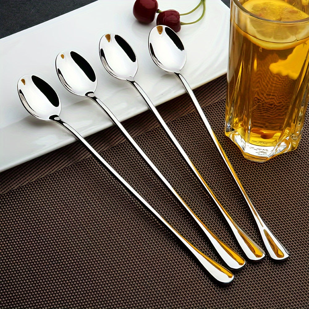 2/4 stainless steel long-handled spoons for coffee, tea, ice cream, and stirring.