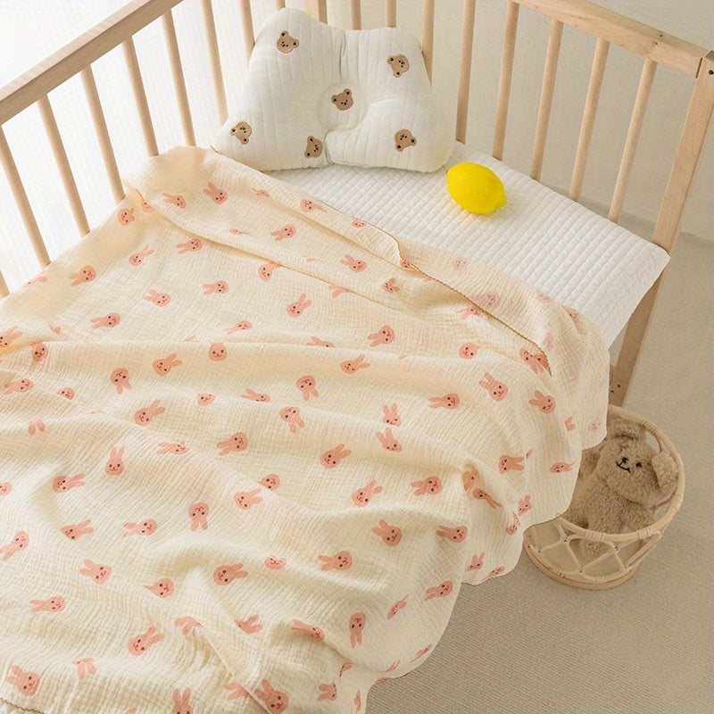 Keep your baby cozy and comfortable with our double-layer quilted gauze baby blanket. Made of pure cotton, this breathable blanket is perfect for spring and autumn outings. Featuring a cute bear animal cartoon design, this infant blanket also makes a