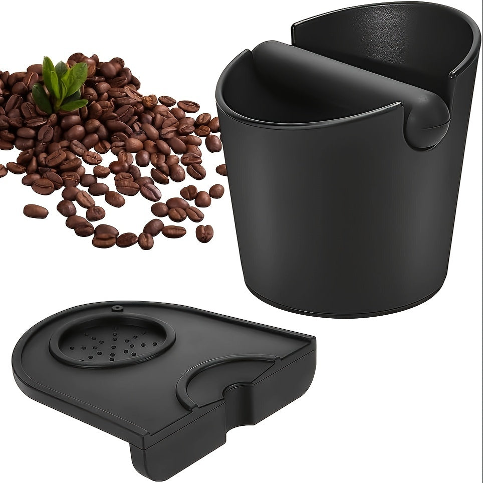 Set of 2 Espresso Knock Box and Tamper Mat includes a coffee grounds knock box and an anti-slip silicone tamper mat. Perfect for baristas, this set makes it easy to clean up espresso waste with a detachable knock bar for convenient use.