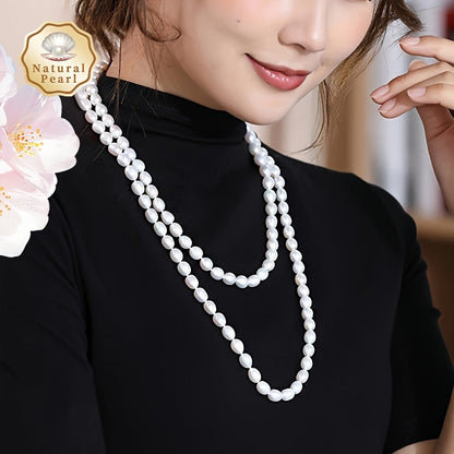 This Women's Fashion Pearl Necklace is made of stunning 8-9mm strong light rice-shaped natural freshwater pearls. The 120cm long sweater chain by Liying comes in a beautiful gift box. Please note that due to the natural gemstone material, the shape and