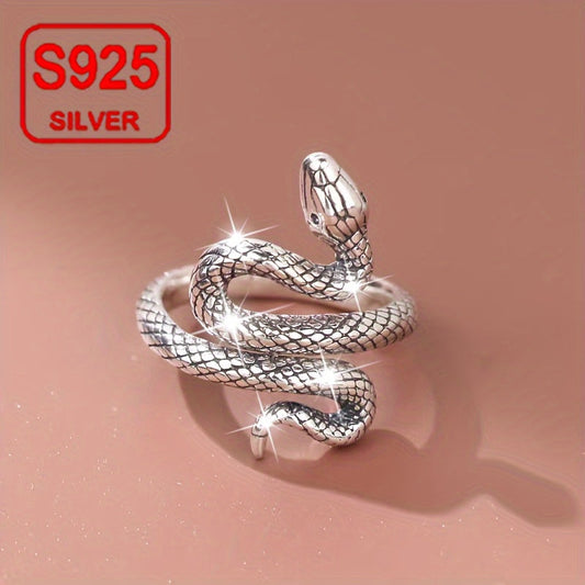 One Ring, a Women's Fashion Open Ring with a vintage serpentine design for the index finger. This animal-themed adjustable ring is perfect for a simple summer seaside wedding or vacation. Made of hypoallergenic S925 silver, weighing 3g, this ring is