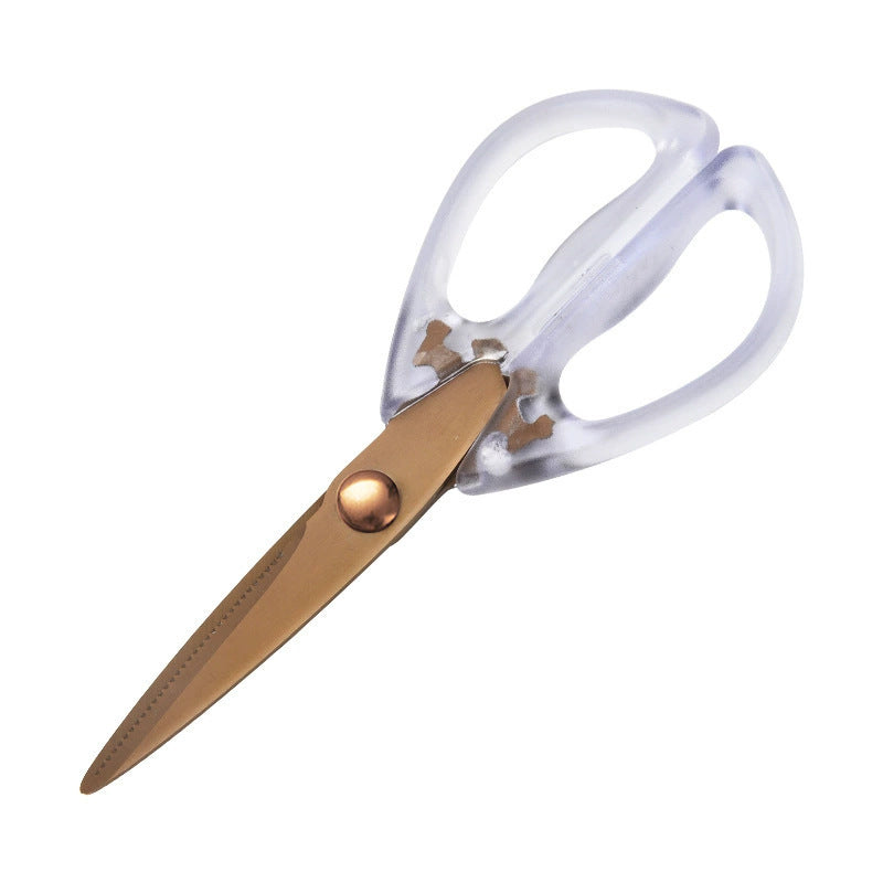 Elegant Stainless Steel Scissors with Golden-Tone Finish and Clear Acrylic Handle - Multi-Purpose Shears for Kitchen, Office, and Beyond, Ideal for Cutting Poultry, Tailoring, and Everyday Tasks