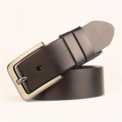 Men's black cowhide leather belt with square alloy buckle - casual fashion accessory, high-quality, do not wash.