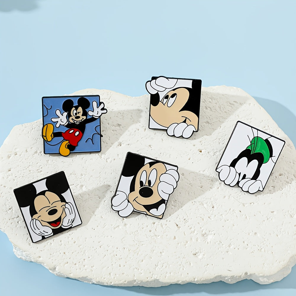 Set of 6 enamel brooch pins featuring adorable animal shapes such as Mickey Mouse and friends. Made of high-quality alloy metal, these cute and minimalist badges are perfect for adding a fun touch to your clothing and backpack.