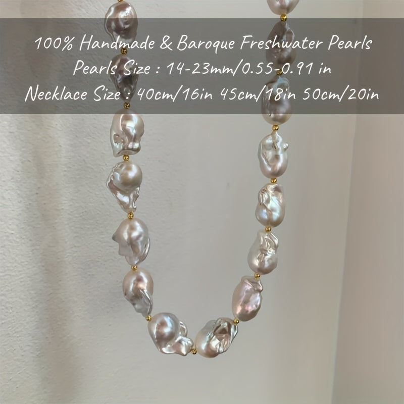 This elegant and unique baroque freshwater pearl necklace from MYSOYA Brand is the perfect accessory for any occasion. With pearls ranging from 14-23mm in size, this handmade boho necklace is a stunning choice for a party, wedding, anniversary, or as a