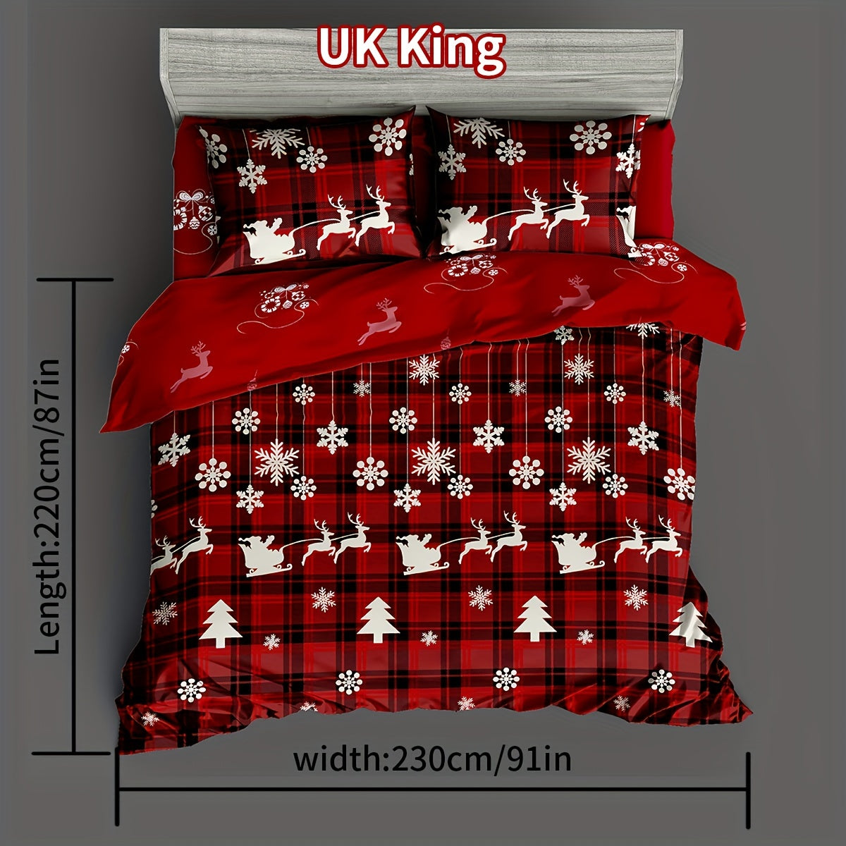 Christmas Duvet Cover Set includes 3 pieces featuring a Checkered Xmas Tree Elk Snowflake Print. This Soft and Comfortable bedding set is perfect for your Bedroom or Guest Room. Set includes 1 Duvet Cover and 2 Pillowcases. Note: Core not included.