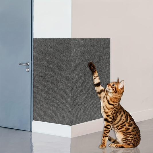 Self-adhesive cat scratching mat protects walls and furniture from cat scratching, made of durable polyester fiber.