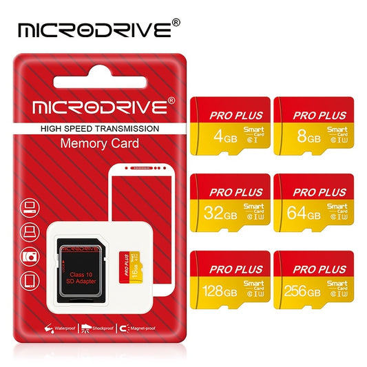 256GB Class10 U3 UHS-I TF memory card for 4K HD with SD adapter in yellow and red.