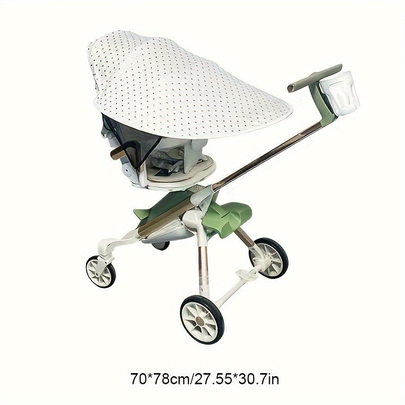 Detachable stroller sunshade shields from wind and UV rays.