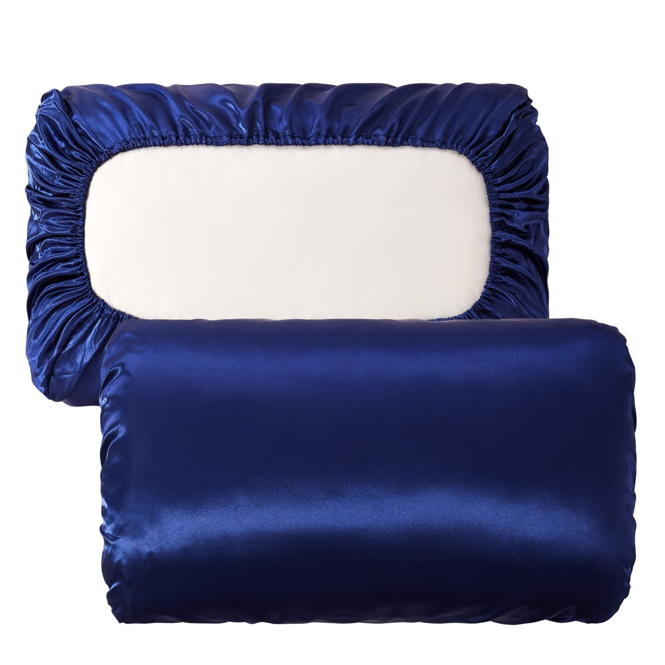 Two soft and breathable satin pillowcases with elastic cord, ideal for a comfortable night's sleep in your bedroom.