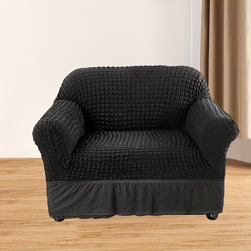 Seersucker slipcover mebelni chizishlardan, sirpanishlardan va barcha fasllardan himoya qilish uchun.